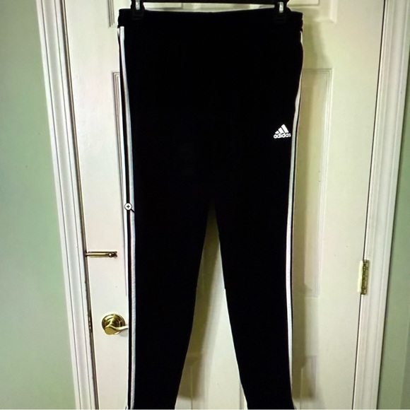 Adidas men’s Black Joggers with White Stripes and zippered ankles size XL - Picture 1 of 11